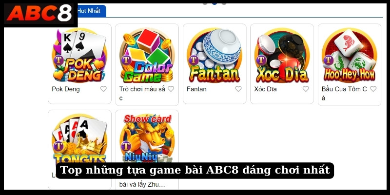 Top những tựa game bài ABC8 đáng chơi nhất